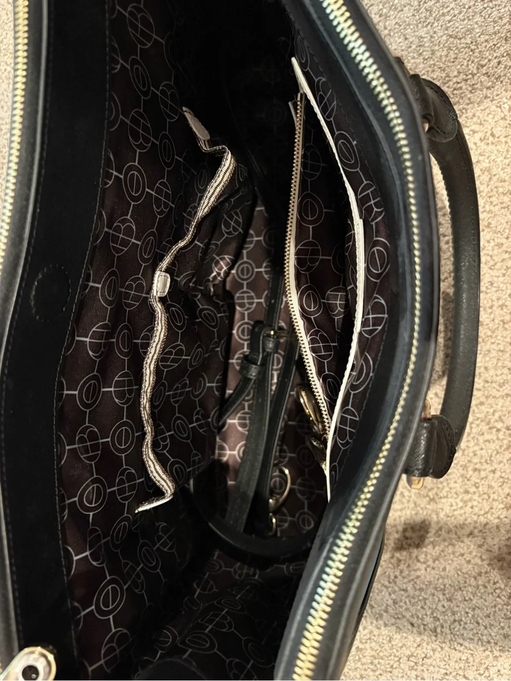 henri bendel Teal Blue and Black Leather-Trim Satchel